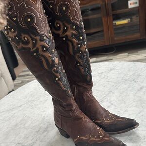 Old Gringo 7 almost new Brown and Black Embroidered Knee-High Boots
